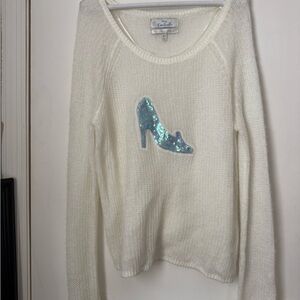 White Sweater with Sequin Shoe Design